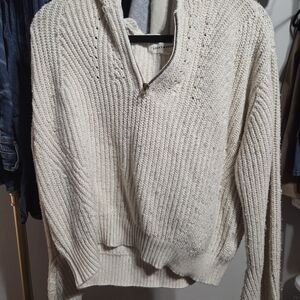 Lucky Brand Womens Cream Zip-Up Hoodie Sweater